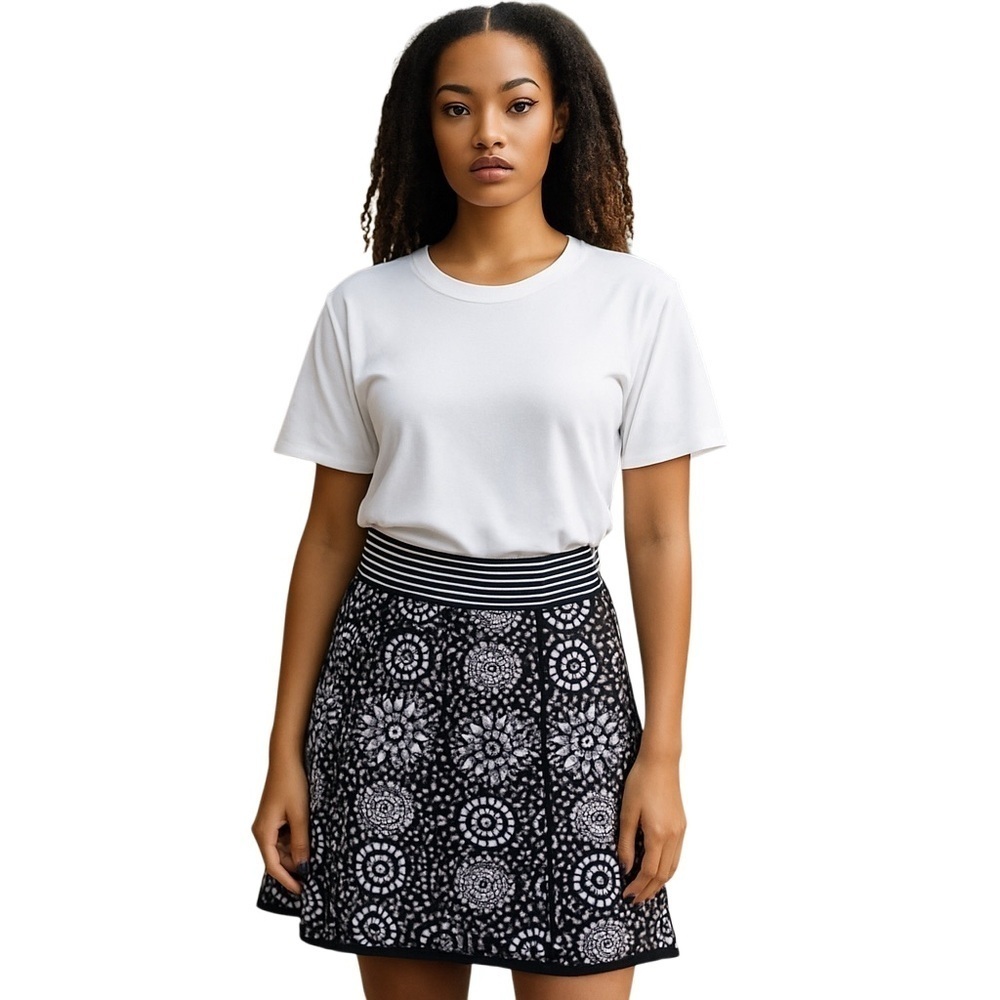 Akini Sweater Skirt Floral Medium  Lavender and Black  Size M